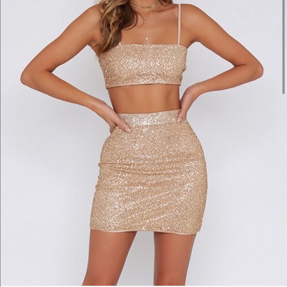 Beginning Boutique silver sparkle two-piece set